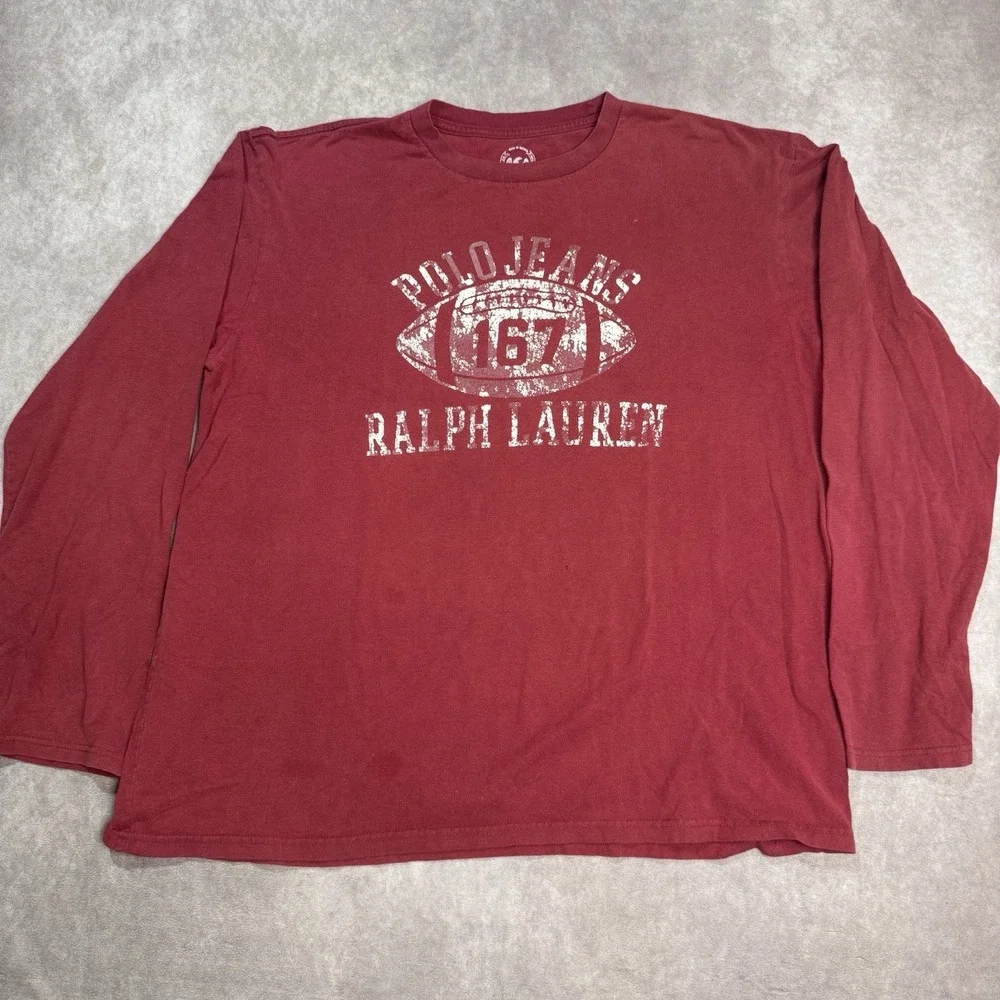 Polo Jeans Ralph Lauren 1967 Football Graphic Long Sleeve Shirt Mens L FLAW*